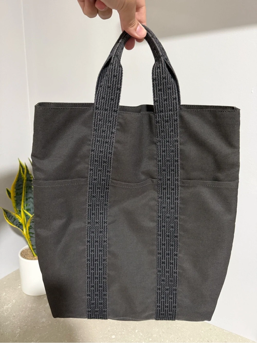 Hermes Toile Herline Canvas Cabas Tote Bag In Gray